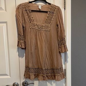 Brown Lace Trim Tunic